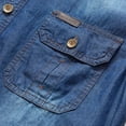 thumbnail image 5 of Men Multi pockets Denim Tooling Shirts New Summer Short Sleeve Blue Jeans Shirts High Quality Men Cotton Casual Shirts Size 5XL, 5 of 5