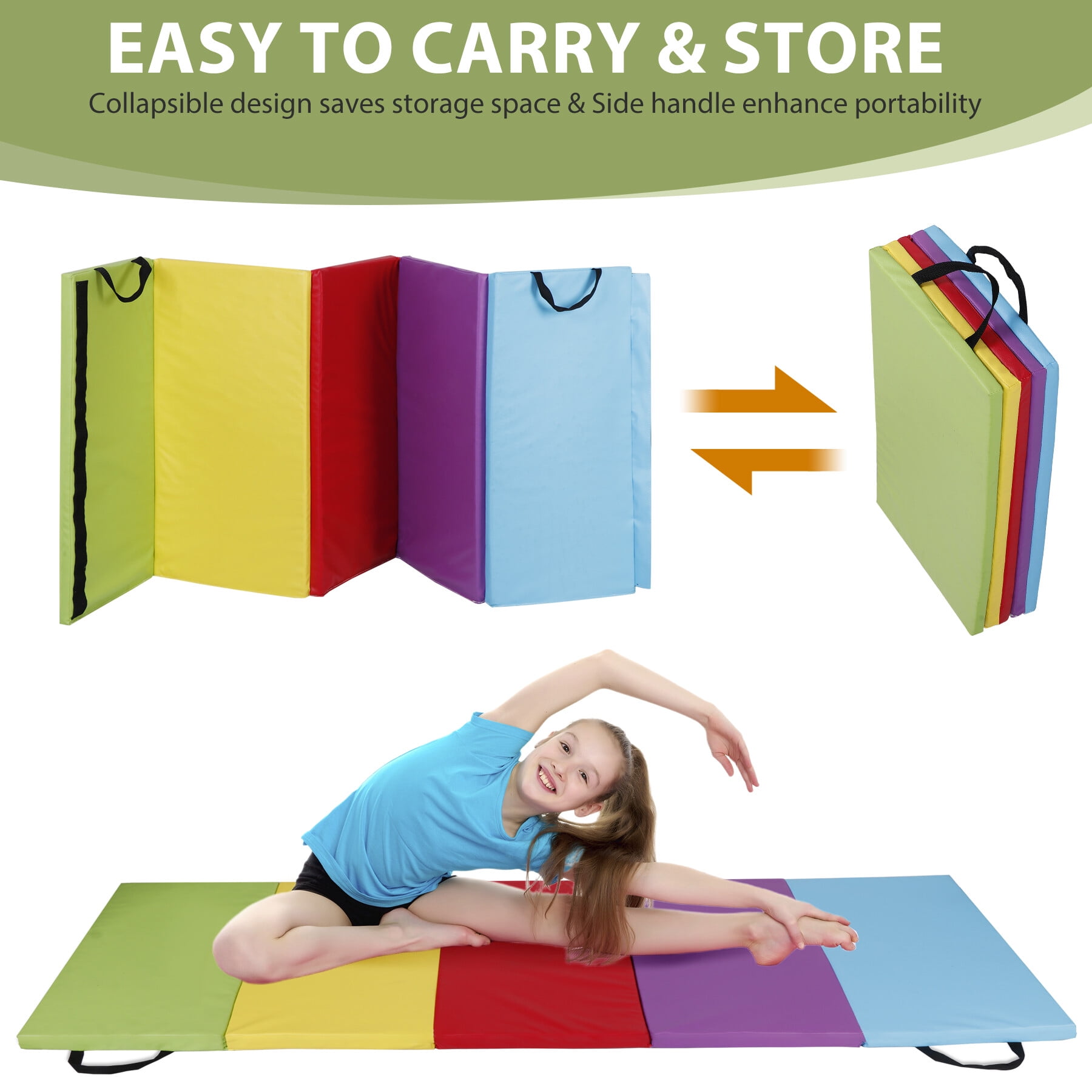 SuperDeal 6'x2.5' Gymnastics Mat Foldable Tumbling Yoga Exercise Mat w/Carry Handle 5 Colors