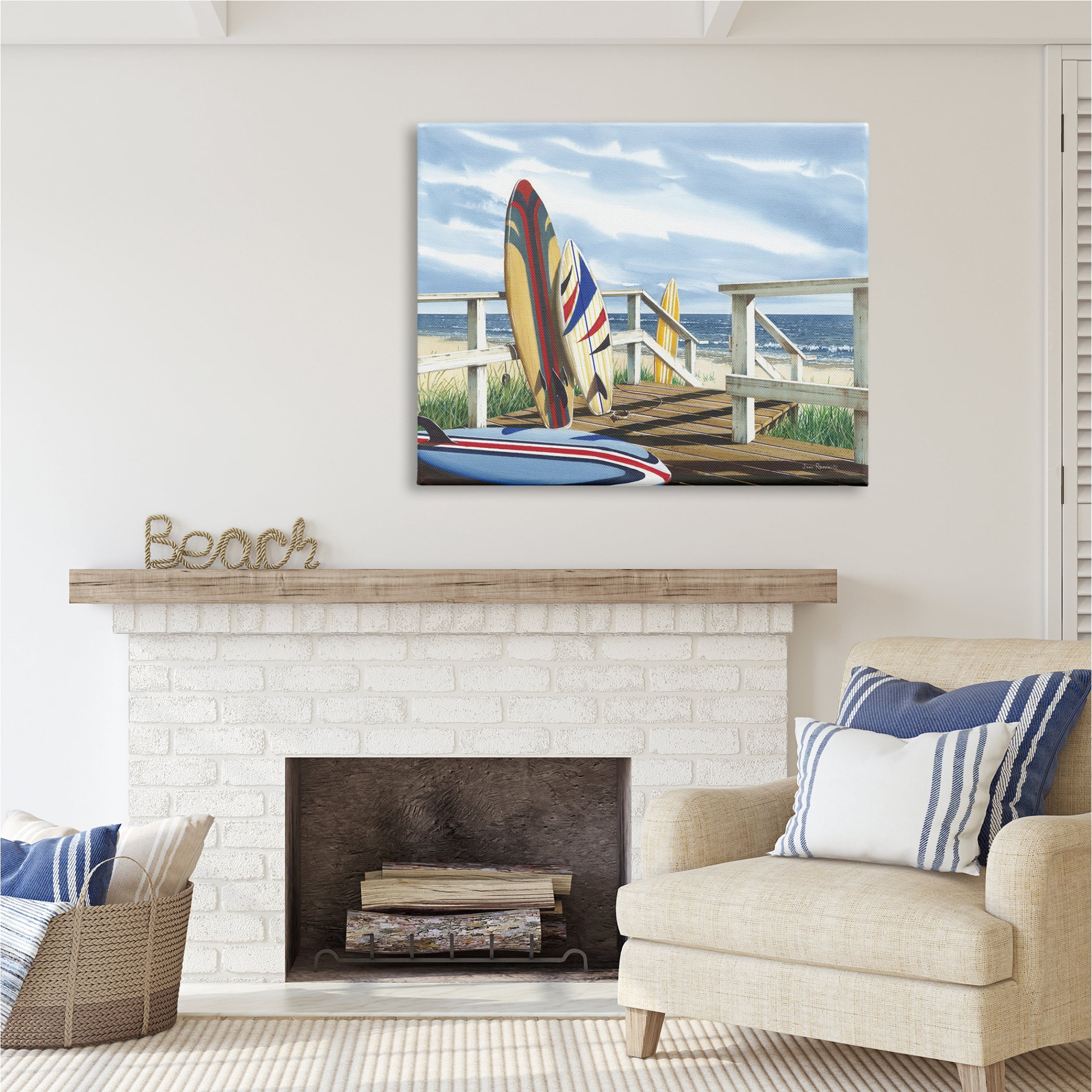 Stupell Industries Surfboards on Beach Deck Nature Painting Gallery Wrapped Canvas Print Wall Art, 48 x 36