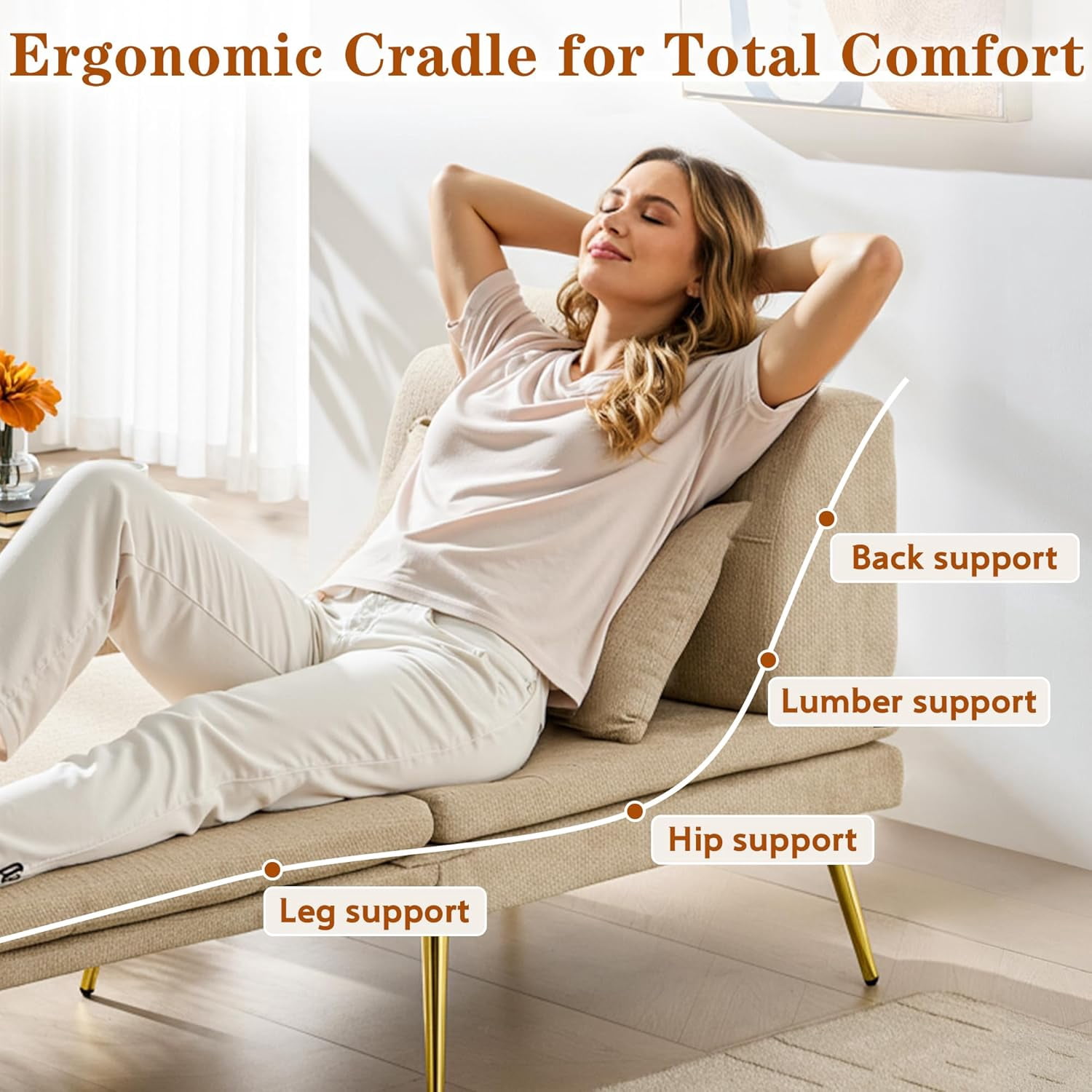 Akaber 3-in-1 Futon Sofa Bed, Chenille Sleeper Chair with Back Support & Pillow, Wood Frame, Metal Legs