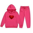 thumbnail image 5 of Auroural Everyday Kids Outfits Sets 2-Piece Sets Toddler Girl Clothes Sets 2T Children's Heart-shaped Print Long Hooded Sweatshirt And Leg Tied Sweatpants Casual Sports Two-piece Set For Kids, 5 of 5