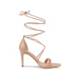 thumbnail image 3 of BLISSFUL STEP Women Woven Strap Lace Up Strappy Stiletto Heel Sandals Nude 10, 3 of 7