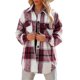 thumbnail image 1 of Abrigo de mujer con solapa a cuadros, manga larga, camisa con botones y bolsillos para primavera, otoño e invierno, color rojo XXL, 1 of 6