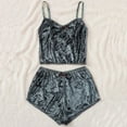 thumbnail image 3 of Suanret Women Velvet 2Pcs Outfits Spaghetti Strap Sleeveless Crop Top Shorts Set, 3 of 4