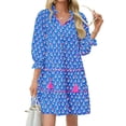 thumbnail image 4 of Floral Print Loose Long Sleeved Women V-neck Ruffle Tassel Mini Dress, 4 of 7