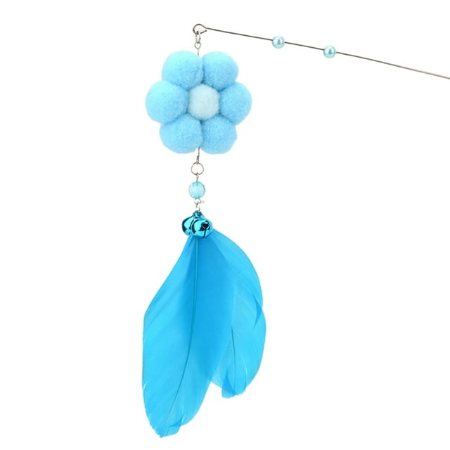 Fake Feather Cat Wand Flower Pom Pom Bell Kitten Interactive Toy Pet Wand Toy