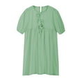 thumbnail image 4 of Jinhomg Girls Short Sleeve Dresses Trendy Tie Front Mini Dress Cute Ruffle Pleated A Line Tunic Dresses Summer Playwear Green 150, 4 of 8