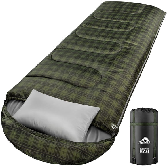 MEREZA Saco de dormir de invierno de 0 grados para adultos y niños con almohada, saco de dormir para clima frío para 4 estaciones, camping, senderismo, mochilero, sacos de dormir para grandes y altos