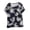 Black, variant on Women's Navy Tropical Monstera Leaf Print Short Sleeve Blouse, Crew Neck Loose Fit, Size 3XL