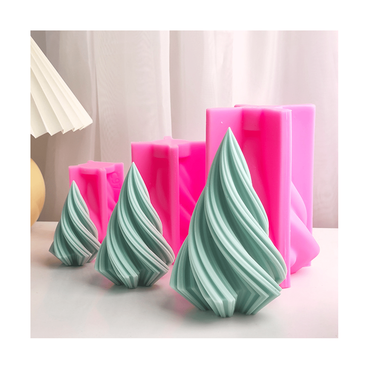 Rotating Cone Candle Mold Wave Stripe Aromatherapy Candle Silicone Mould DIY Curved Columnar Plaster Resin (L)