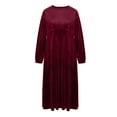 thumbnail image 6 of Blczomt Maxi Winter Dresses for Women Plain Velvet Red Long Sleeve Dress Crew Neck Elegant Dressy Dresses, 6 of 6