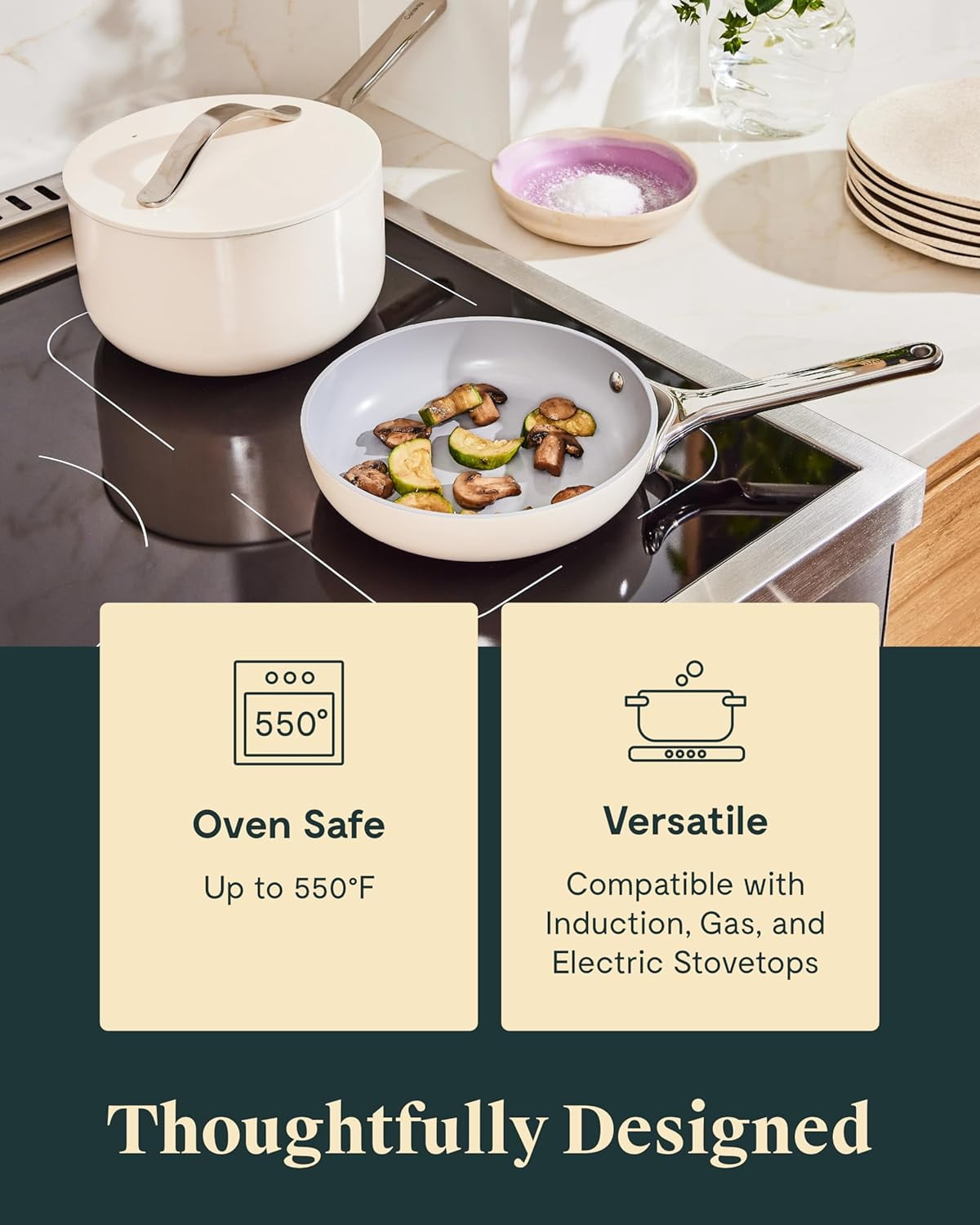 Caraway Mini Cookware Set - Non-Stick Ceramic Fry Pan (1.05 qt, 8") Sauce Pan (1.75 qt) & Storage Rack - Oven Safe & Stovetop Agnostic (Gas, Electric & Induction) - Gray