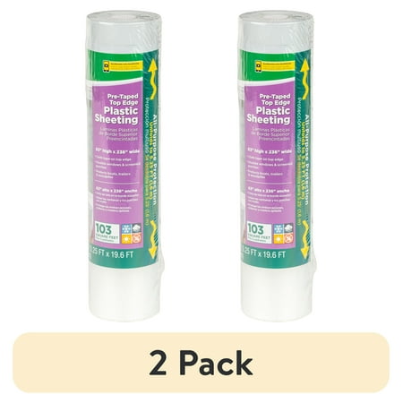 (2 pack) Duck Brand Clear Plastic Sheeting with Pre-taped Top Edge, 63 in. x 236 in.