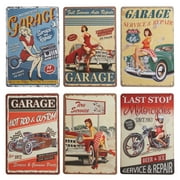 6 Pack Vintage Metal Signs for Retro Garage Wall Decor, 6 Designs (8 x 11.8 In)