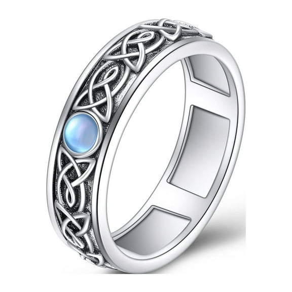 Sterling Silver Anxiety Spinner Rings Moonstone Celtic Ring Rotatable Mood Rings for Women Relieve Stress Gift