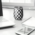 thumbnail image 3 of 12oz Stemless Wine Tumblers Black and White Checkered Pattern Vacuum Insulated Stainless Steel Travel Tumbler Cups Mug with Lid and Straw for Champaign,Cocktail,Beer with Cleaning Brush, 3 of 5