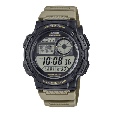Casio Mens Digital Round Wristwatch Lc Analog 10-Yr Battery 100M Wr Led Light Stopwatch Sand Tan