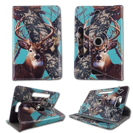 Camo aqua deer folio tablet Case for Digiland 7 inch android tablet cases 7 inch Slim fit standing protective rotating universal PU leather standing cover