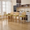 thumbnail image 3 of French Country Rattan Counter Height Stools, Linen Upholstered Bar Stools Set of 2, Farmhouse Wooden Barstools with Cane Back, Olive Kitchen Island Chairs, Sillas para Barra de Cocina (Olive, 2 Pcs), 3 of 8