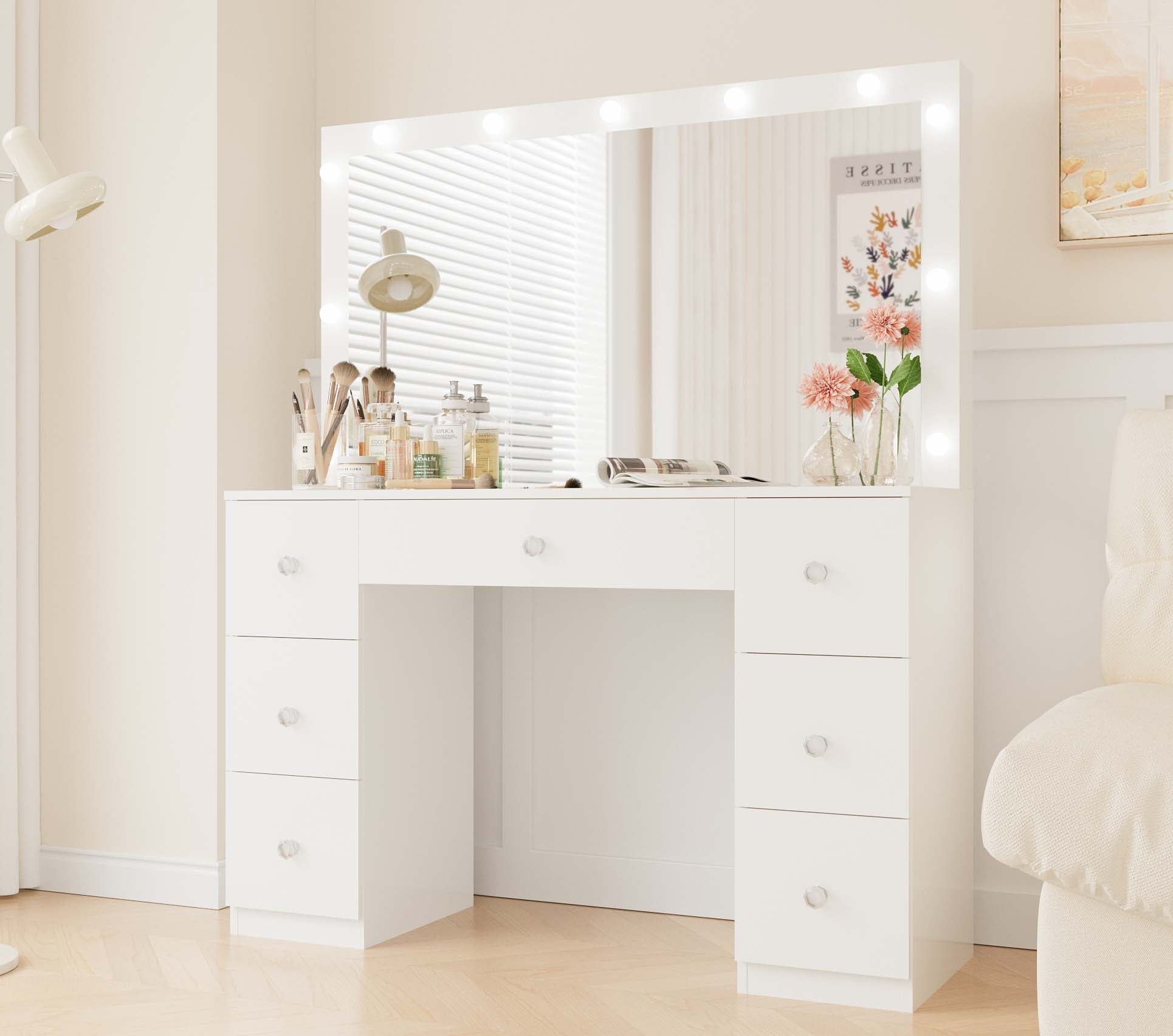 Fenbeli Vanity Desk with Mirror, LED Lights Makeup Vanity Fenbeli Vanity Desk with Mirror, LED Lights Makeup Vanity