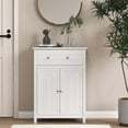 thumbnail image 4 of Patiojoy Armoire de Rangement de Salle de Bain Autoportante Armoire de Plancher avec Tiroir, Portes et Tablette Ajustable pour Rangement Blanc, 4 of 10