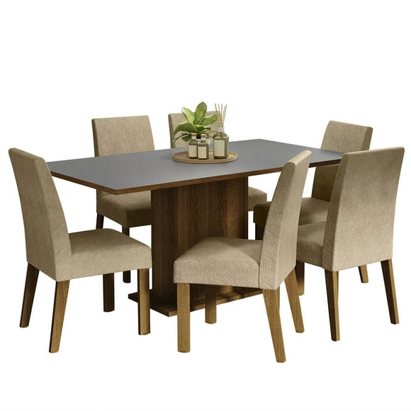 Juego de Comedor Mesa con Tapa de Madera 6 Sillas Marrón/Gris/Imperial Renata Madesa