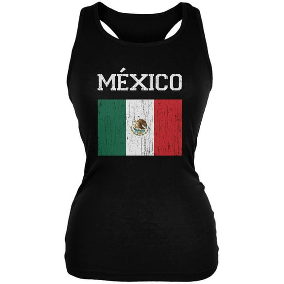 World Cup Distressed Flag Mexico Black Juniors Soft Tank Top - Medium