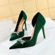 thumbnail image 4 of Nuevos zapatos de tacón alto para mujer, superficie de gamuza gruesa, boca baja, para mujer, punta hueca, hebilla de diamante de agua, bombas clásicas, 4 of 5