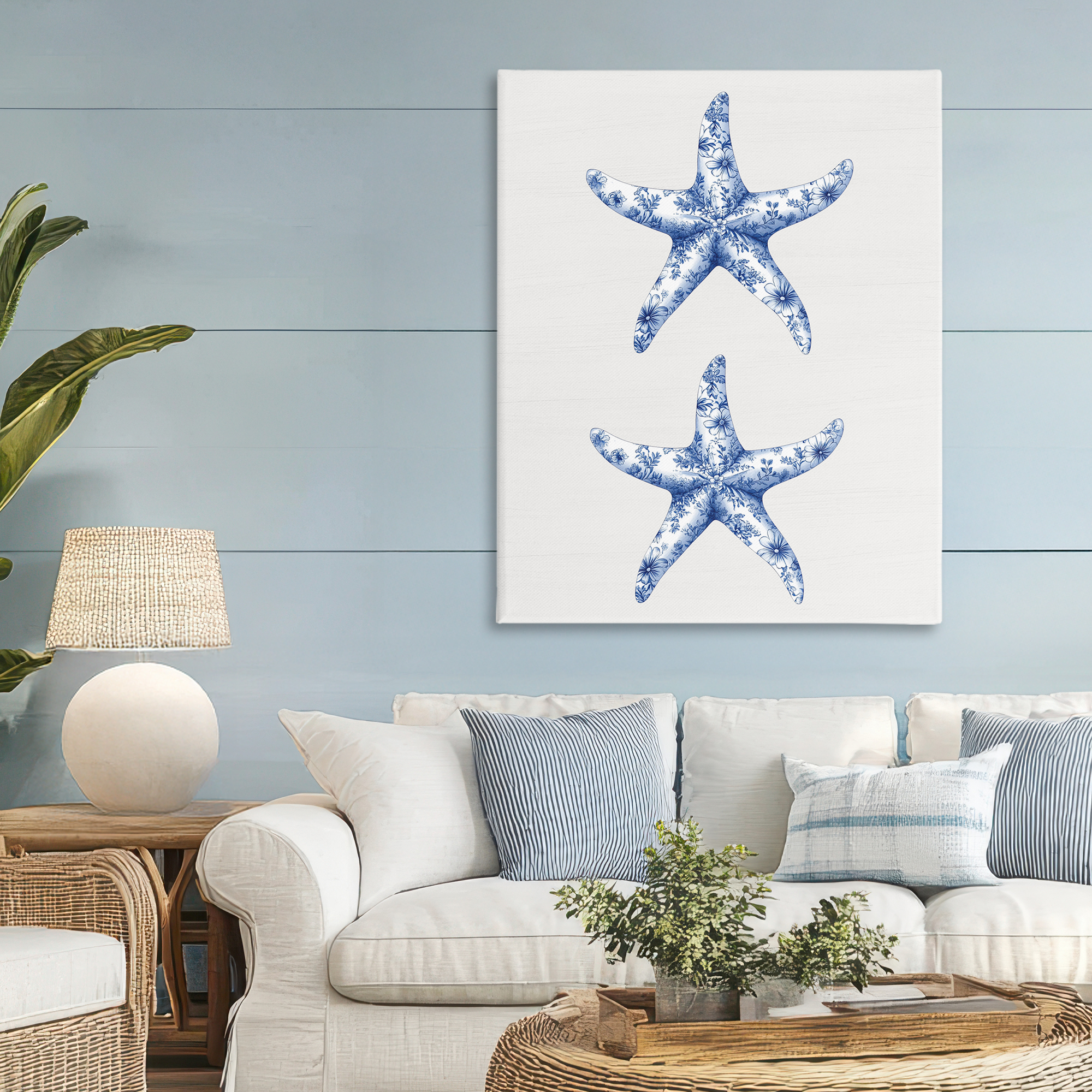 Vintage Toile Starfish Canvas Wall Art, design by Lettered and Lined