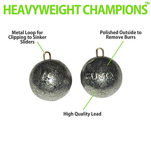Catfish Sumo 4oz Round Cannonball Lead Sinker Weights with Metal Loop for Sinker Sliders (10-Pack)