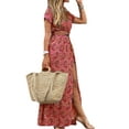 thumbnail image 2 of Skksst Womens Short Sleeve V Neck Summer Beach Maxi Dress Split Long Dress, 2 of 3