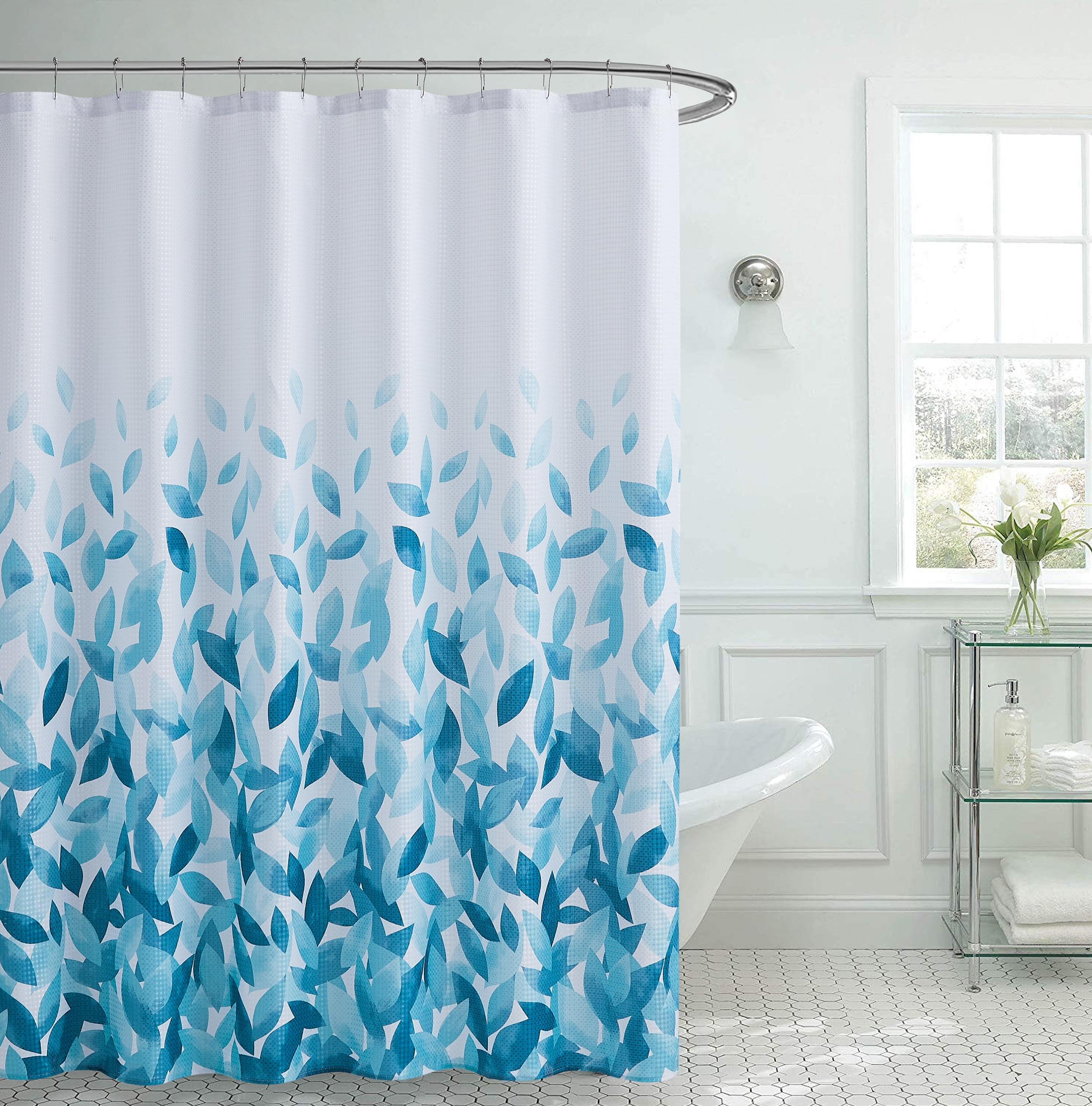 72X72'' Watercolor Ocean Wave Line Bathroom Anti-Bacterial Fabric Shower Curtain 