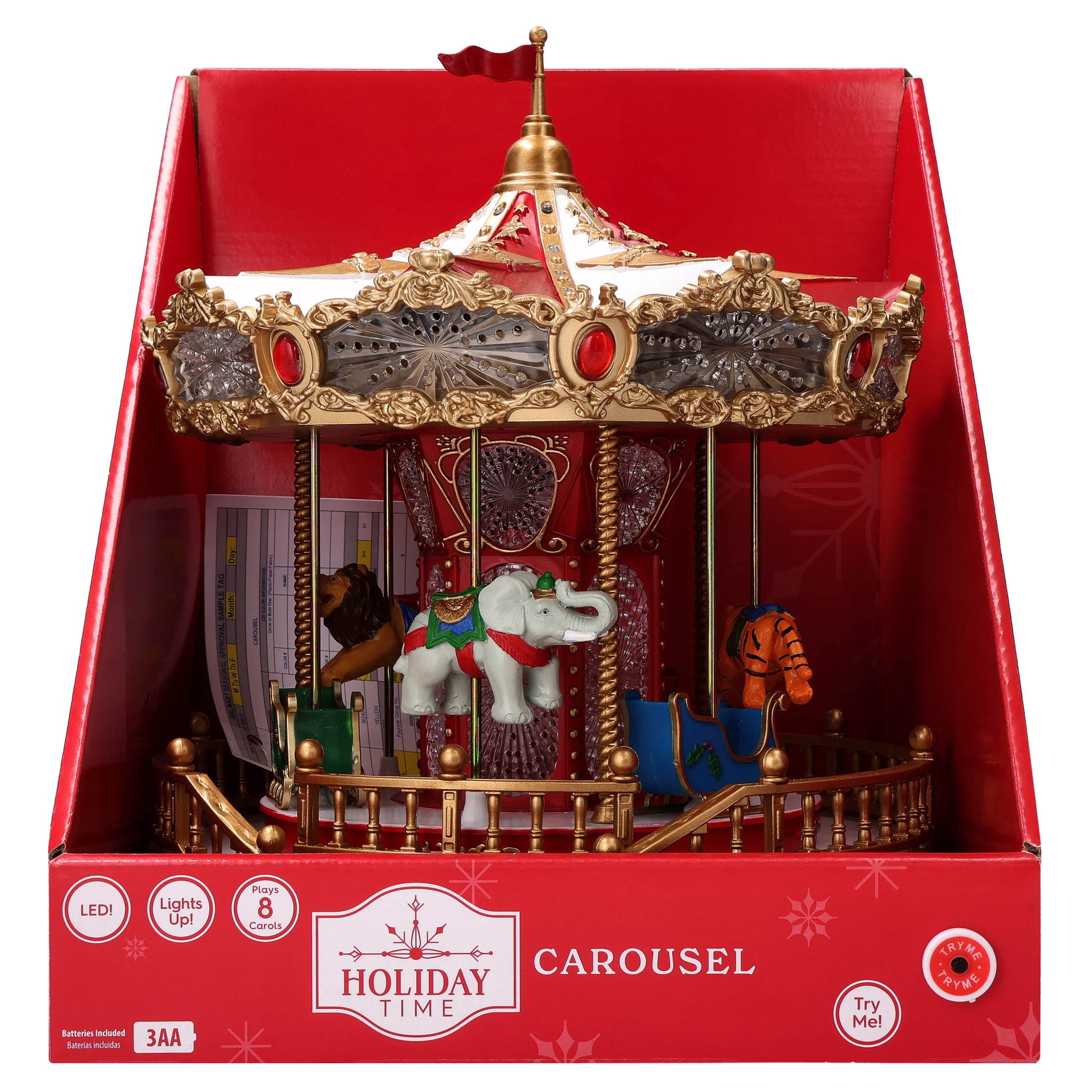 Light-Up and Musical Carousel Christmas Village Decoration, Multicolor, 12", by Holiday Time