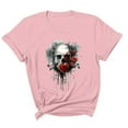 thumbnail image 4 of Aobny Casual Tops for Women Trendy Plus Size Pink T-Shirt Elbow-Length Crew Neck Skull T-Shirts Women, 4 of 5