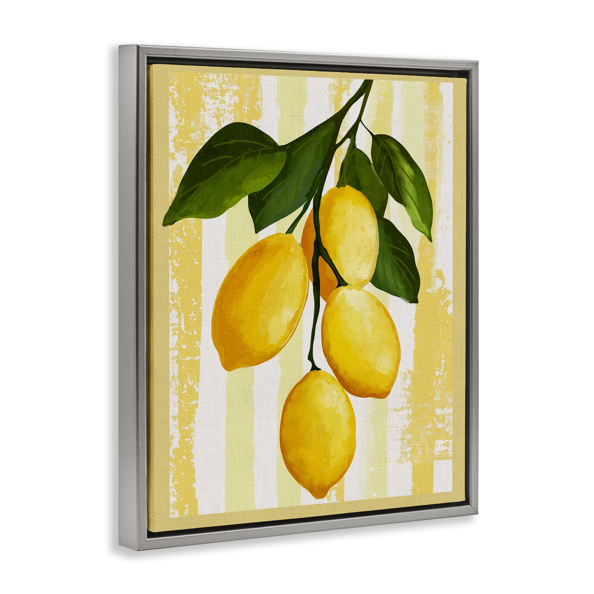 Stupell Industries Lemons on Green Branch Gray Framed Floater Canvas Wall Art, design by Yen