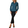 thumbnail image 2 of INSPIRE CHIC Women's Shirt Flat Collar Long Sleeves Button Down Office Satin Shirt M Peacock Blue, 2 of 5