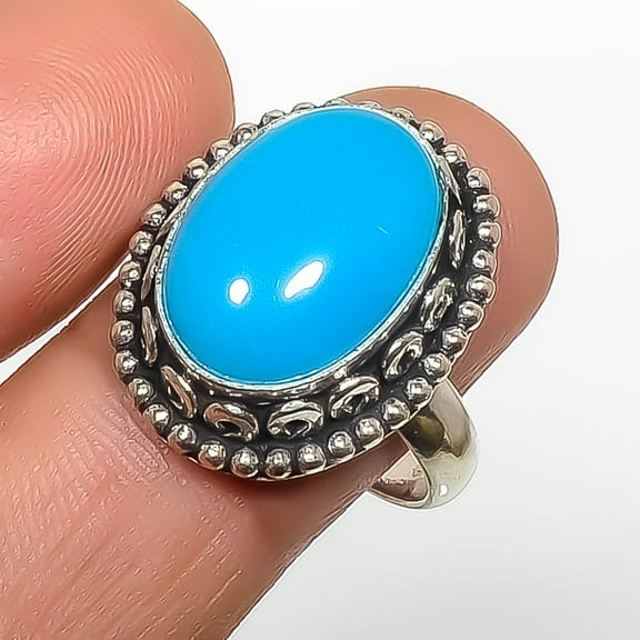 Blue Chalcedony 925 Sterling Silver Handmade Ring s.10 TR87-377, Gemstone Silver Jewelry, New Year Sale, Valentin's Day Gift