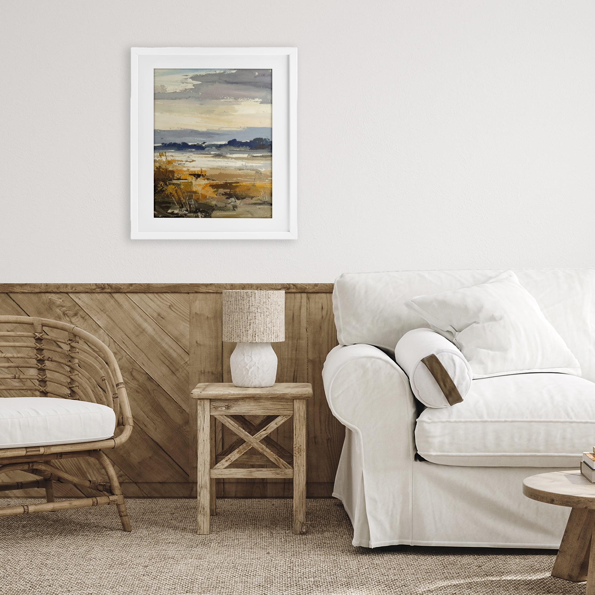 Stupell Industries Distant Horizon Abstract White Framed Print Under Glass, design by Alonza Saunders