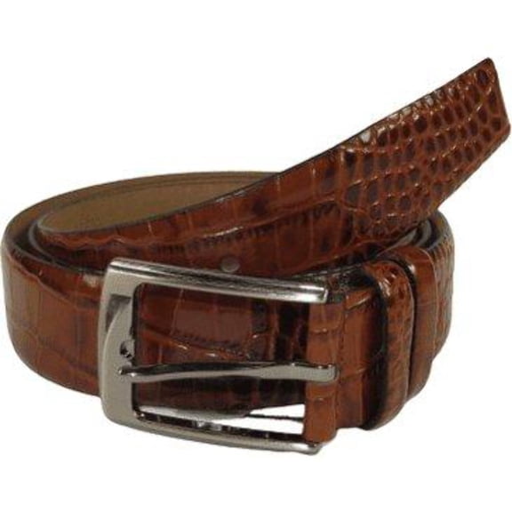 Men Genuine Leather Belt PIERO ROSSI Turkey Soft Crocodile print 1014 Cognac