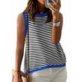 thumbnail image 2 of Womens Summer 2025 Casual Striped Color Block High Neck Tank Top Loose Knit High Low Sleeveless Shirts Blue M, 2 of 6