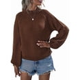 thumbnail image 2 of Womens Turtle-Neck Oversized Sweaters Casual Long Sleeve Pullover Loose Chunky Knit Jumper Brown XL, 2 of 9