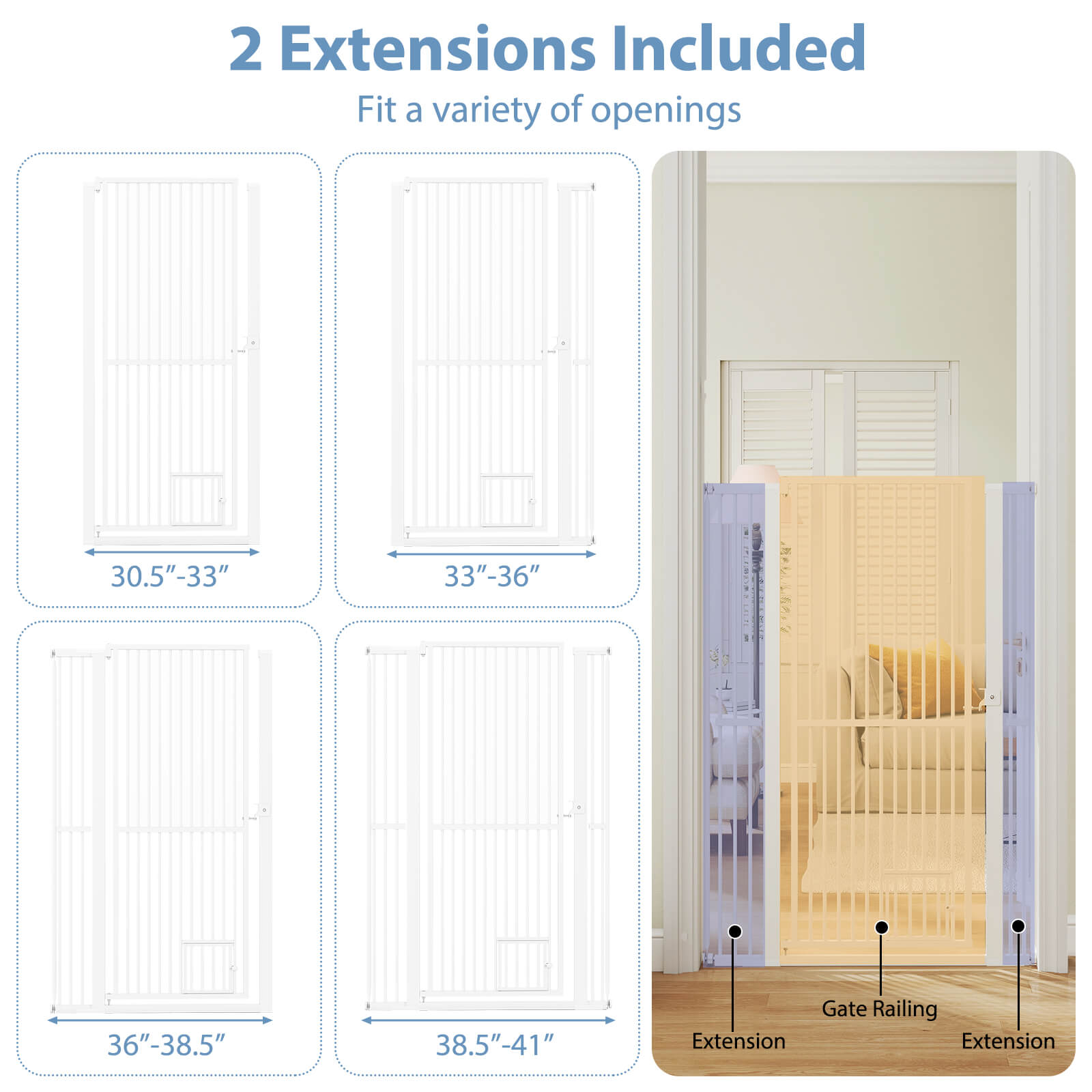 Costway 59” Extra Tall Pet Gate with 30.5”-41” Width & 2 Extension Kits 1.37” Gap