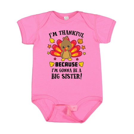 

Inktastic Thanksgiving I m Thankful Because I m Gonna Be a Big Sister Gift Baby Girl Bodysuit