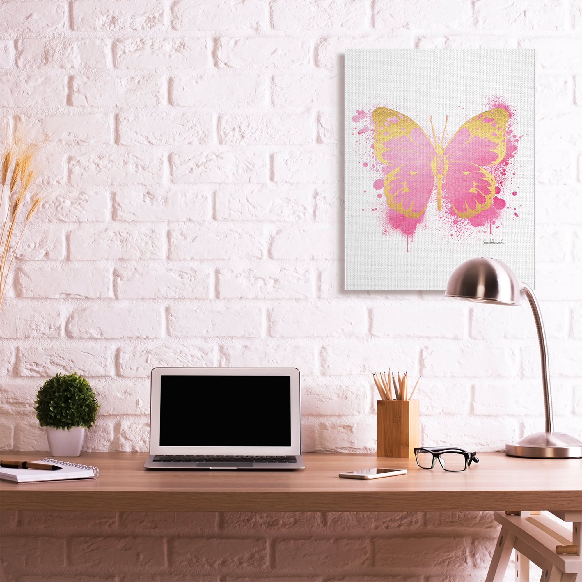 Stupell Industries Hot Pink Pop Butterfly Glam Paint Splatter Canvas Wall Art by Amanda Greenwood