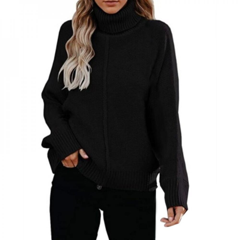 Vanfss Womens Knitted Turtleneck Sweaters Long Sleeve Loose Autumn