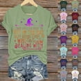 thumbnail image 4 of DondPO Women's T-Shirts Women's Witch Print Casual Print T Shirt U Neck Casual T Shirt top Shirts for Women Womens tops Multi-color L, 4 of 6