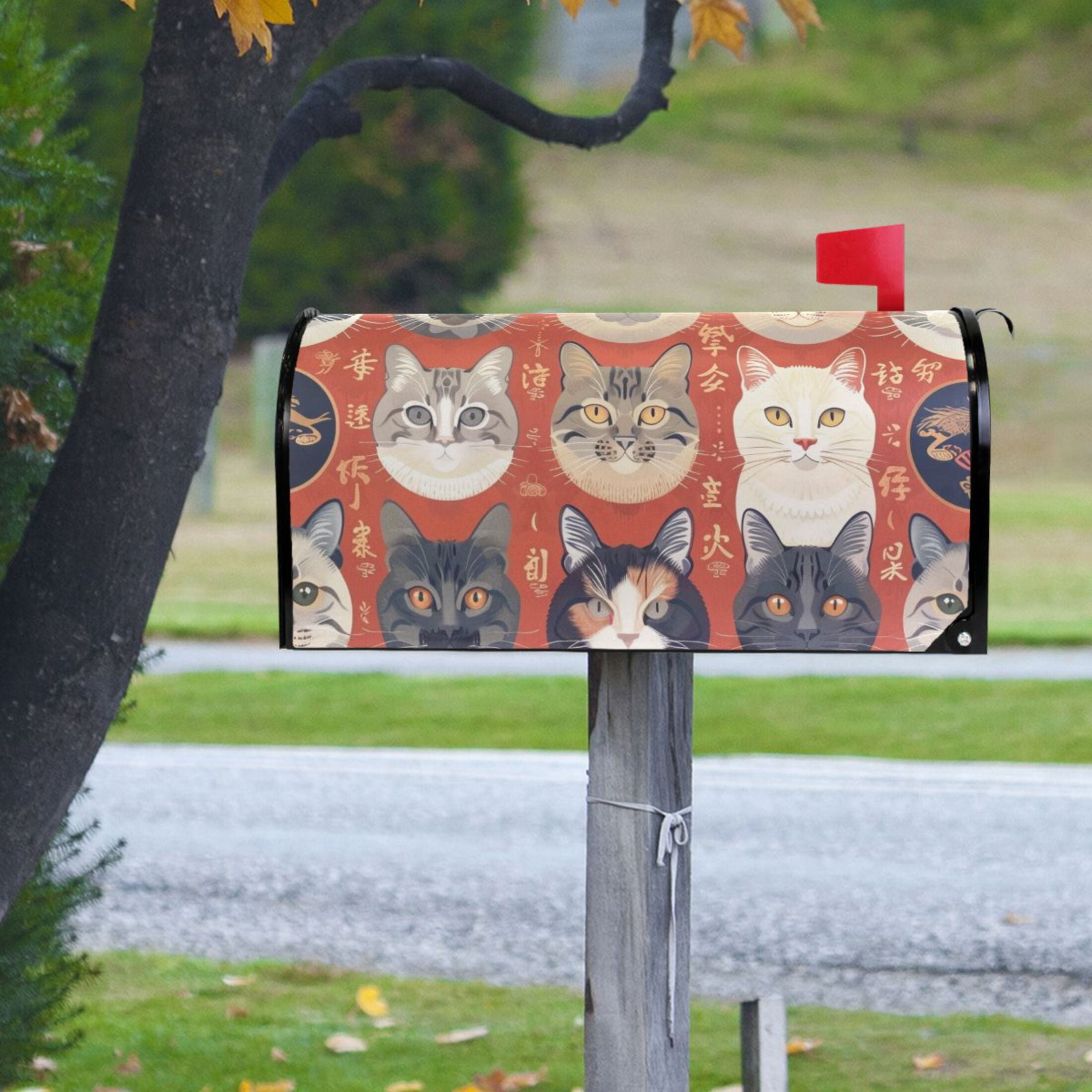 Cats Face Magnetic Mailbox Covers 25.5" X 21" Post Letter Box Wraps Waterproof Garden Yard Outdoor Decoration
