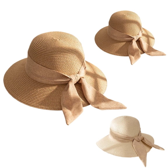 LRen Stylish Summer Women's Wide Brim Sun Hat Beach Fisherman Cap With Decorative Bow for Outdoor Activities And Sun White