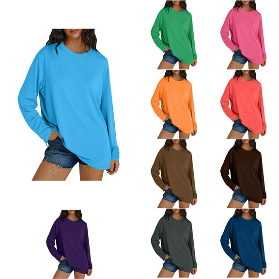 Ahuyic Womens Plus Size Top, Casual Long Sleeve Blouse For Autumns And Winter, Womens Long Sleeve Shirts Fall Casual Crewneck Loose Trendy Clothes