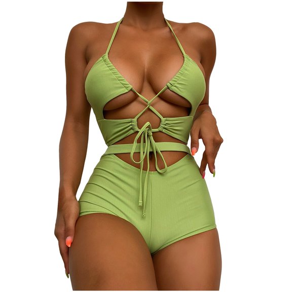 Sngxgn Women's High Waisted Bikini Sets Two Piece Swimsuits High Cut Bathing Suits(Green,L)